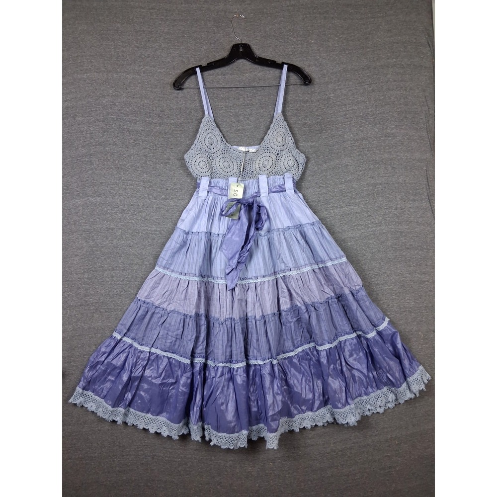 NEW Solitaire Womens Dress Large Purple Tired Maxi Crochet Boho Fairy Whimsical